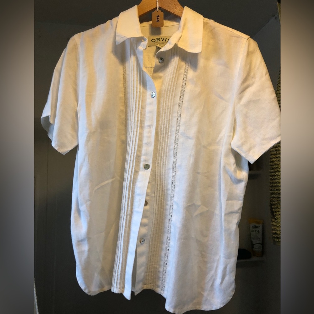 ORVIS Linen White Button Down Short Sleeve